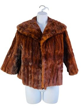 Sam Mednick Furs Vintage Shawl Collar Open Front 3/4 Sleeve Cropped Coat